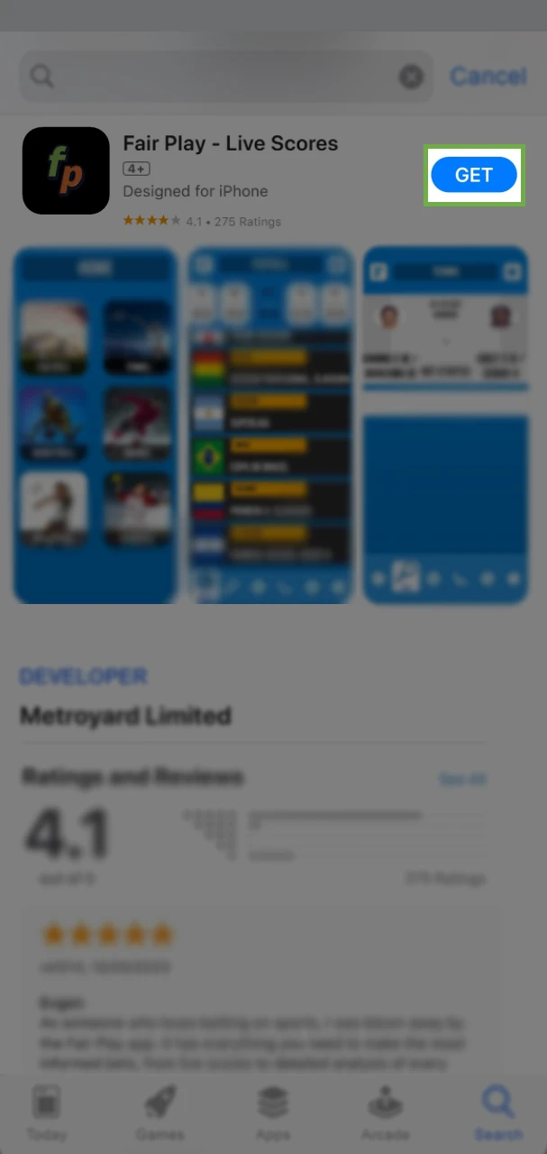 Click on the “Get” button to download the FairPlay app for iOS.