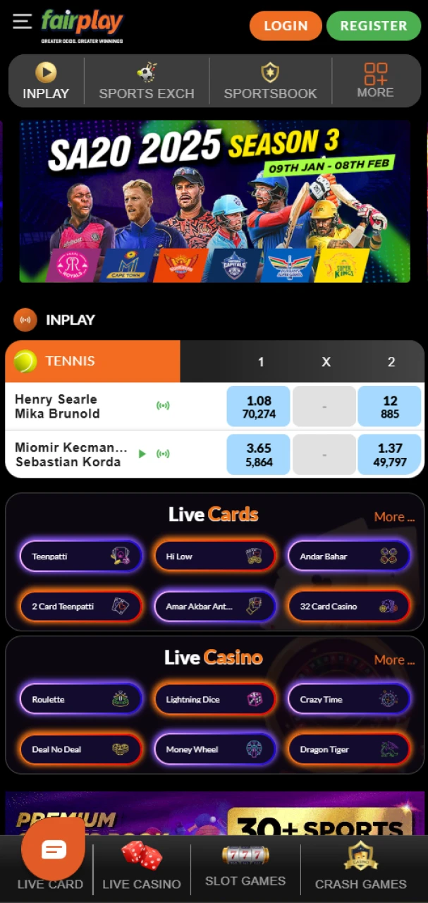 Play casino games and bet on sports at FairPlay.