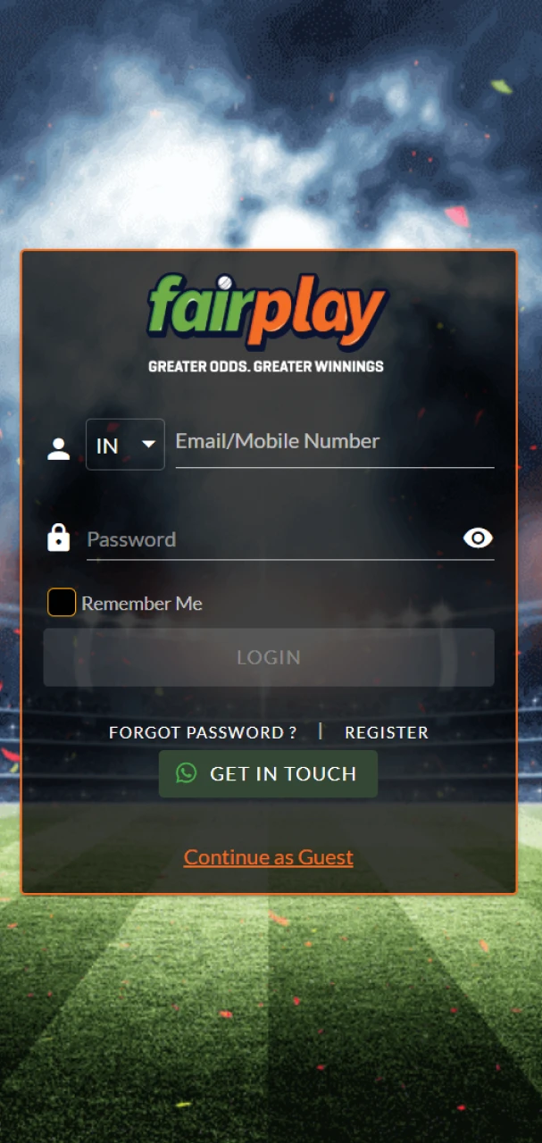 Log in to your FairPlay account to start betting and playing.