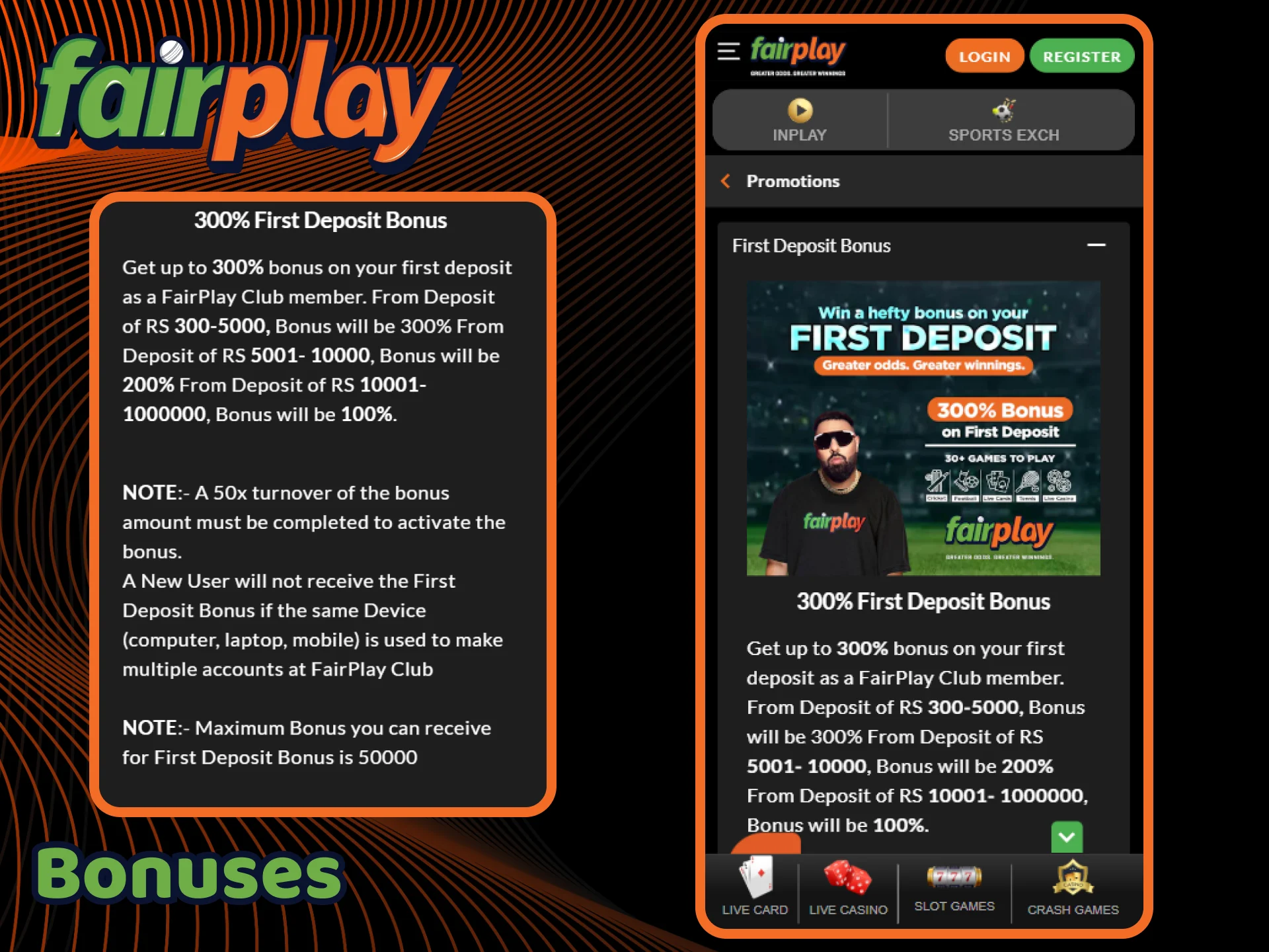 Sign up on the FairPlay app and receive a welcome bonus.